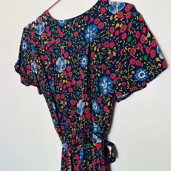 FASHION Multicolored Floral Print V-Neckline Side Slit Tropical Maxi Dress SizeL - Picture 12 of 13